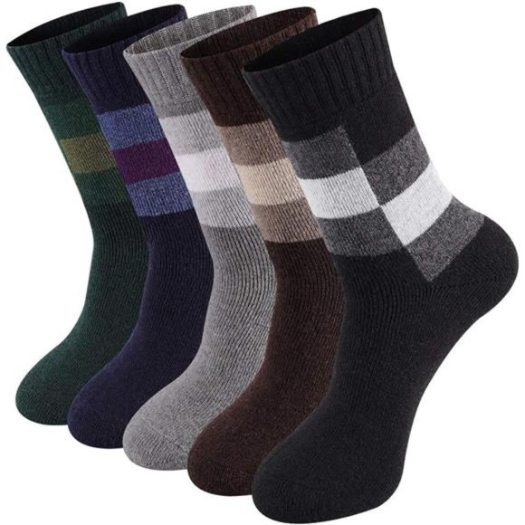 5 Pairs Men's Winter Wool Socks Thermal Warm Soft Crew Socks